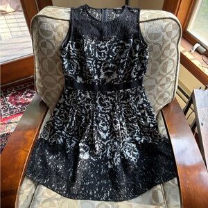 Ann Taylor Lace Floral Black & White Dress Sleeveless Top Pleated Skirt small